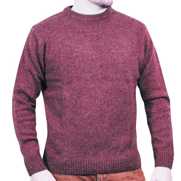 Fanno-100% Shetland Wool Crew Neck Jumper Pullover Men's Sweater Warm Winter Burgundy 3XL