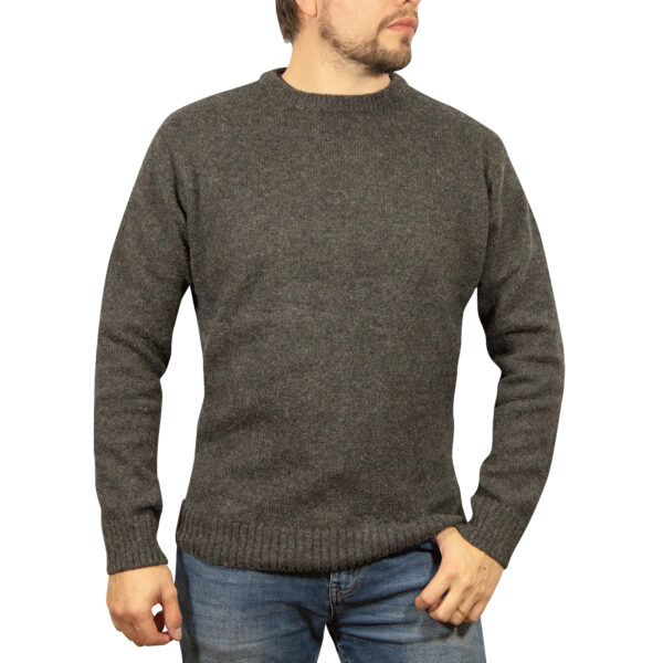 Fanno-100% Shetland Wool Crew Neck Jumper Pullover Sweater for Men in Charcoal Color