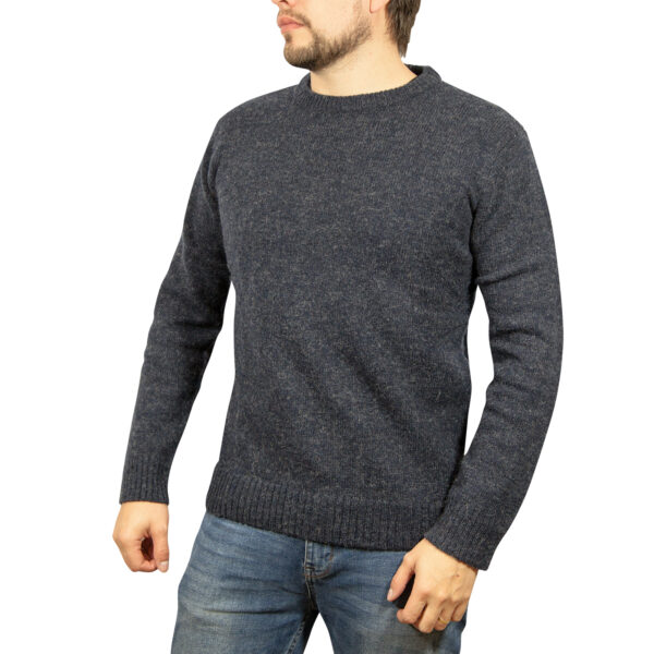 Fanno-100% Shetland Wool Crew Neck Jumper Pullover Men's Sweater Warm Winter Knit Navy XL