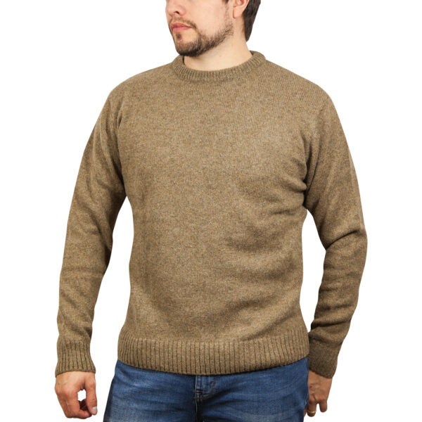 Fanno-100% Shetland Wool Crew Neck Jumper Pullover Mens Sweater Warm Winter Knit Nutmeg