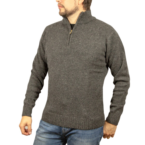 Fanno-100% Shetland Wool Half Zip Knit Jumper Pullover Sweater for Men Charcoal 5XL