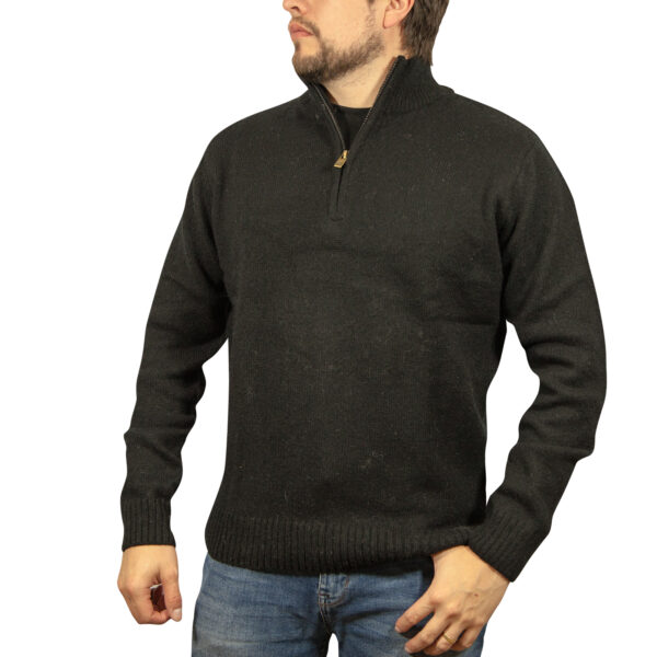 Fanno-100% Shetland Wool Half Zip Knit Jumper Pullover Sweater for Men Plain Black 3XL