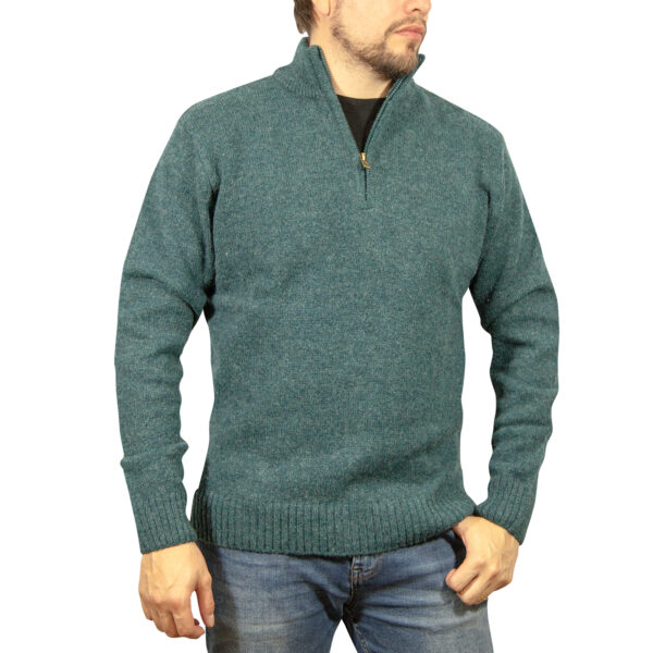 Fanno-100% Shetland Wool Half Zip Knit Jumper Pullover Sweater for Men Winter Wear 4XL