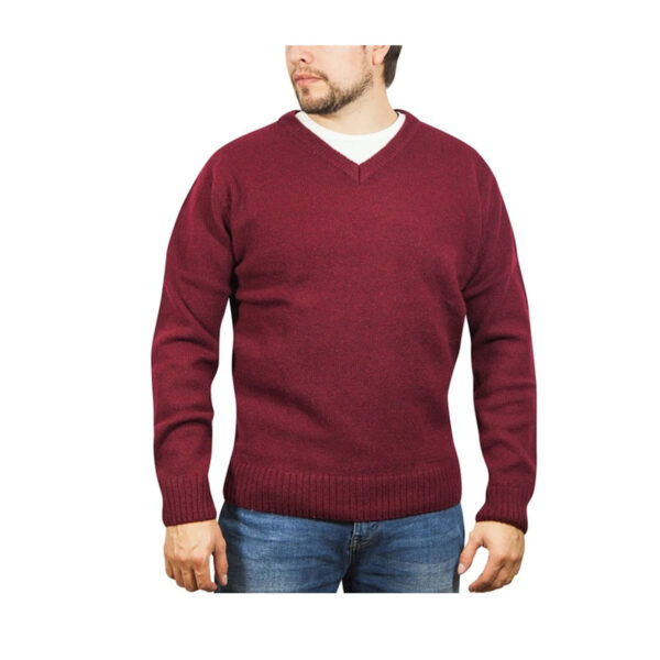 Fanno-100% Shetland Wool V Neck Knit Jumper Pullover Mens Sweater Burgundy Size M