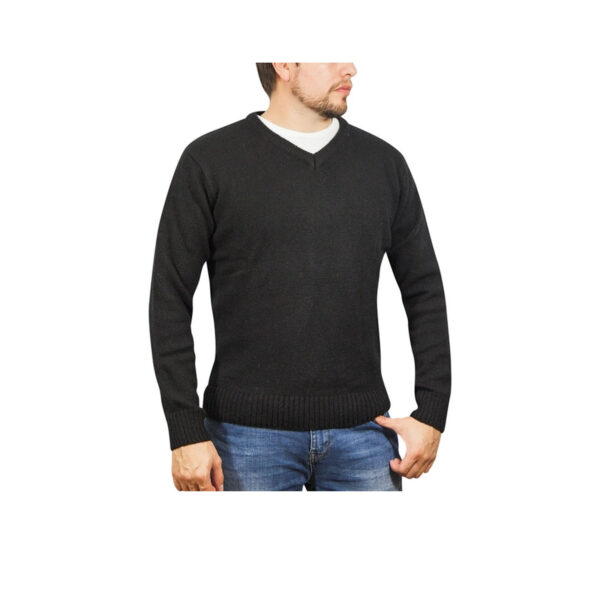 Fanno-100% Shetland Wool V Neck Knit Jumper Pullover Mens Sweater Plain Black 4XL