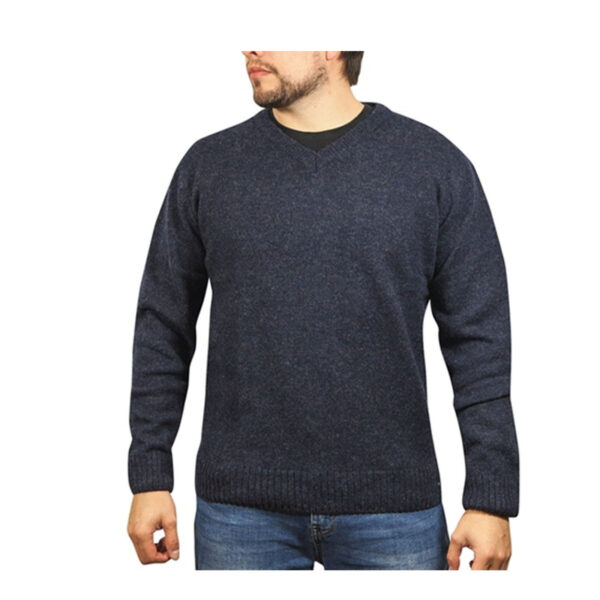 Fanno-100% Shetland Wool V Neck Knit Jumper Pullover Mens Sweater Navy Size S