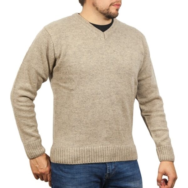 Fanno-100% Shetland Wool V Neck Knit Jumper Pullover Mens Sweater Oat Marle Size M