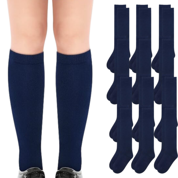 Fanno-Knee High Socks for Kids 12 Pairs Cotton Rich Navy School Uniform Boys Girls