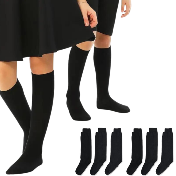 Fanno-Knee High Socks for Kids 6 Pairs Cotton Rich Black School Uniform Boys Girls