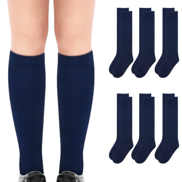 Fanno-Knee High Socks for Kids 6 Pairs Cotton Rich Navy School Uniform Boys Girls