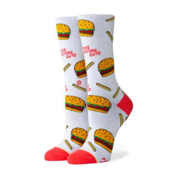 Fanno-Crew Socks for Women Light Cushion French Fries Before Guys Design