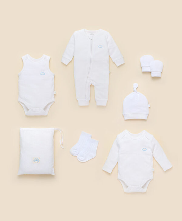 Fanno-Newborn Baby Essentials Pack 6PC Organic Cotton Pure White Gift Set