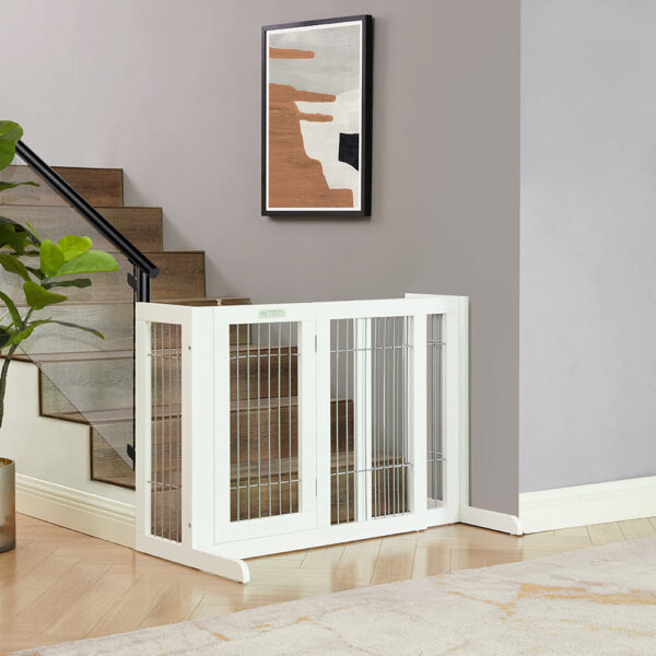 Fanno-Retractable Wooden Pet Gate with Door for Dogs Indoor Safety and Space Management