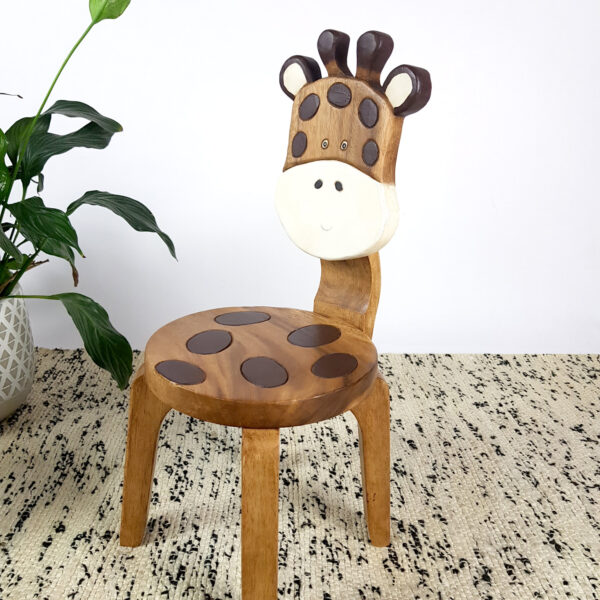 Fanno-Kids Wooden Chair Giraffe Hand-Carved Solid Raintree Wood Step Stool for Kids