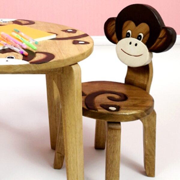 Fanno-Kids Wooden Chair Hand-Carved Solid Raintree Wood Animal Design for Playroom