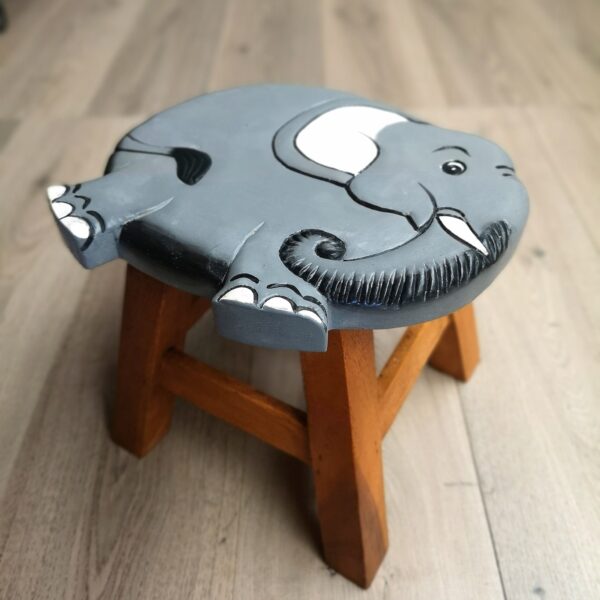 Fanno-Kids Wooden Stool Elephant Solid Raintree Eco-Friendly Hand-Carved Step Stool