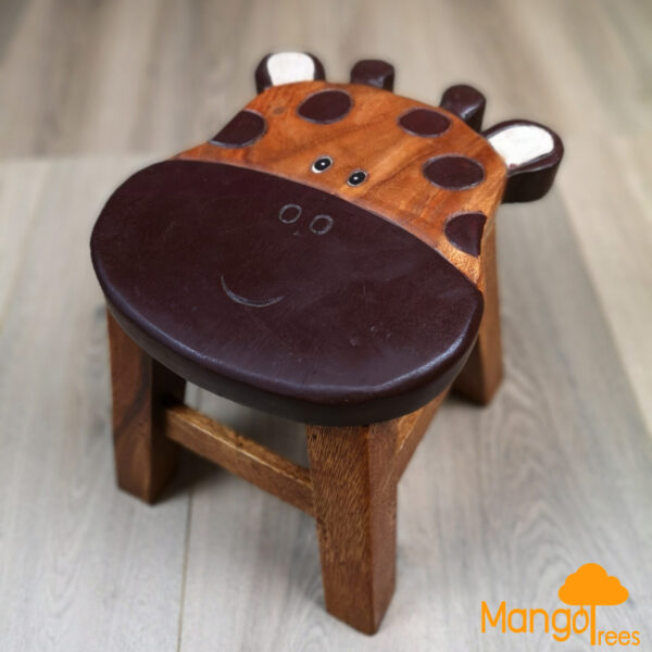 Fanno-Kids Wooden Stool Giraffe Solid Raintree Eco-Friendly Hand-Carved Step Stool