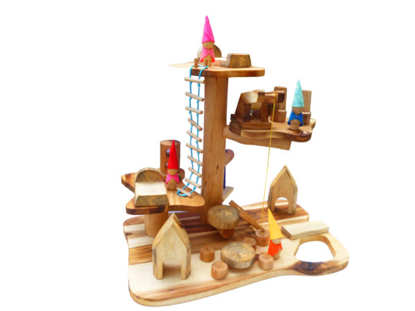 Fanno-Gnome House Play Set with Wooden Figures and Furniture for Imaginative Play