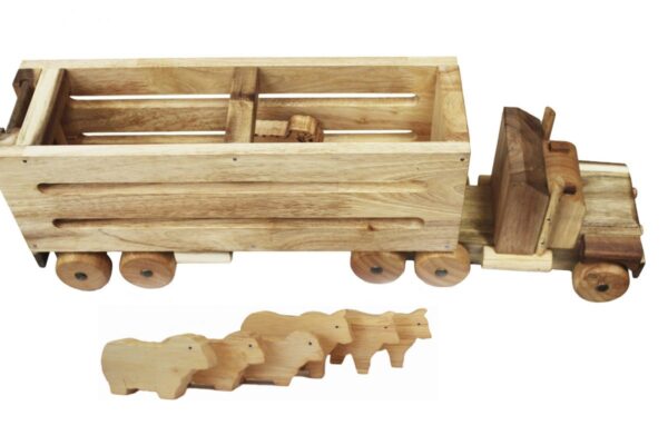 Fanno-Handmade Cattle Truck Toy with 6 Animals Non-Toxic Quality Wooden Playset