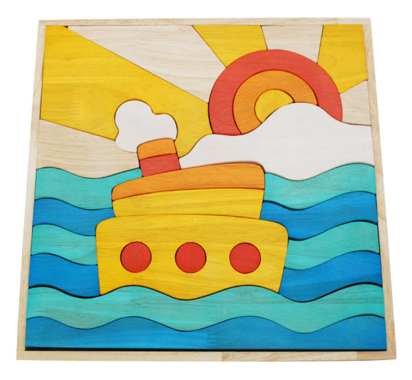 Fanno-Wooden Ocean Scene Puzzle and Play Set Eco-Friendly Natural Timber for Kids