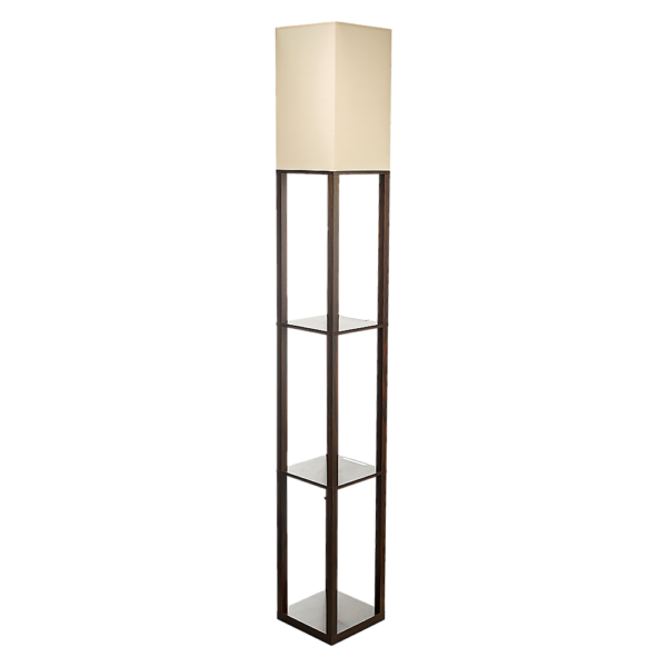 Fanno-Shelf Floor Lamp with Off-White Shade and Three Open Shelves for Display