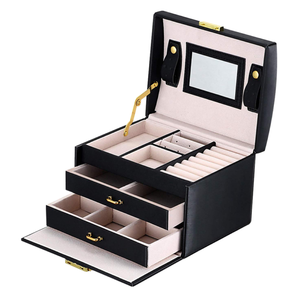 Fanno-Jewellery Storage Box for Rings Necklaces Organiser Case with Mirror and Lock