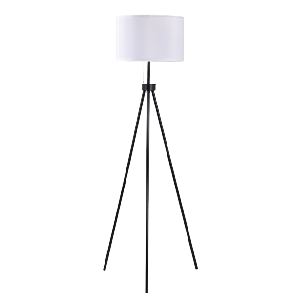 Fanno-Mid-Century Modern Tripod Floor Lamp Black Ivory Fabric Shade Living Room Decor