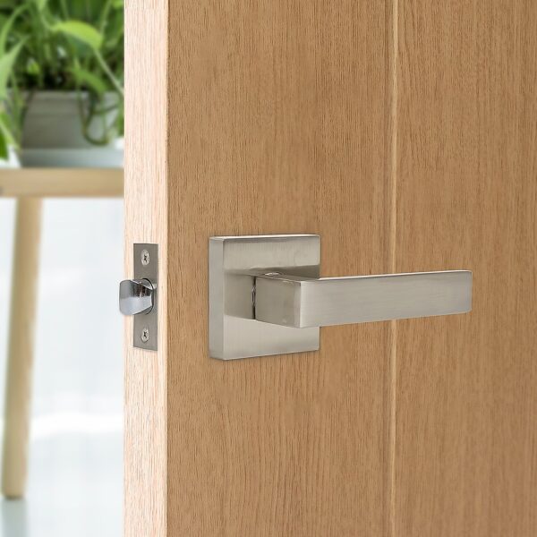 Fanno-Door Handle Set Lever Passage Function High-Strength Zinc Alloy Square Satin Nickel