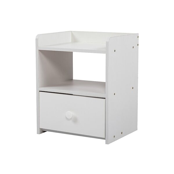 Fanno-Bedside Table with Drawer and Shelf Stylish White Nightstand for Bedroom Storage