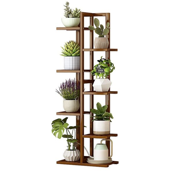 Fanno-6 Tiers Vertical Bamboo Plant Stand Indoor Outdoor Flower Shelf Rack Space Saver