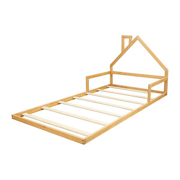 Fanno-Pine Wood Toddler Floor Bed House Frame for Kids Bedroom Decor and Comfort