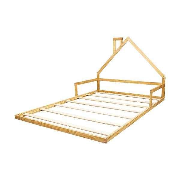 Fanno-Pine Wood Floor Bed House Frame for Kids Toddler Bedroom Furniture Decor