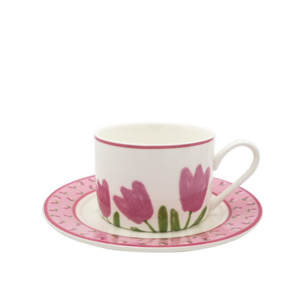 Fanno-Ceramic Cup and Saucer Set 220ml Handmade Tulip Floral Design for Entertaining