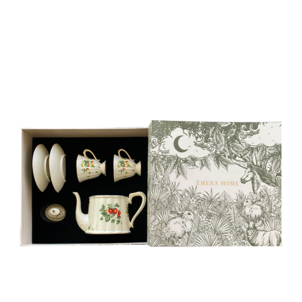 Fanno-Ceramic Tea Set with Strawberry Painting and Gold Trim for Elegant Teatime