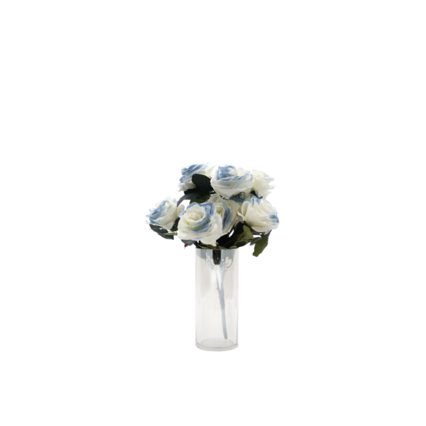 Fanno-Artificial Rose Bouquet Stem Blue with Ten Large Heads and Green Leaves for Weddings