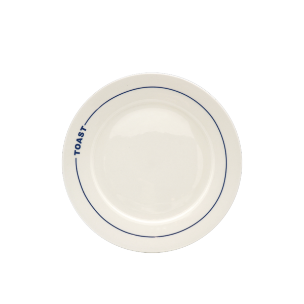 Fanno-Porcelain Toast Plate Minimalist Design Ivory with Blue Edge for Tabletop Use