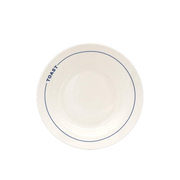 Fanno-Porcelain Toast Plate Minimalist Design Ivory with Blue Bands for Tabletop Use