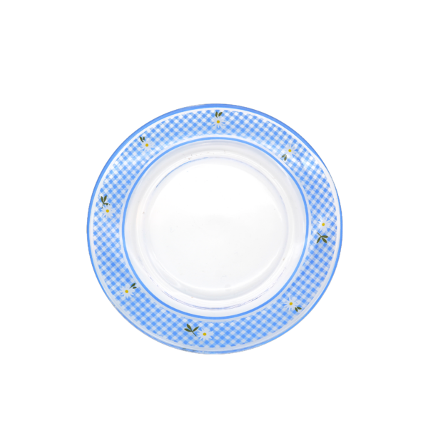 Fanno-Blue Yellow Checked Flat Plate with Cherry Daisy Motif for Modern Classic Decor