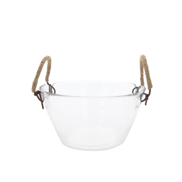 Fanno-Rustic Glass Salad Bowl with Leather Handles for Fruit and Sauces Display