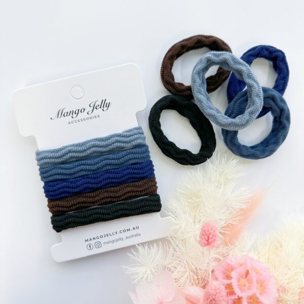 Fanno-Textured Hair Ties 4cm Mixed Colors Metal Free Super Stretchy 5 Pieces Twin Pack