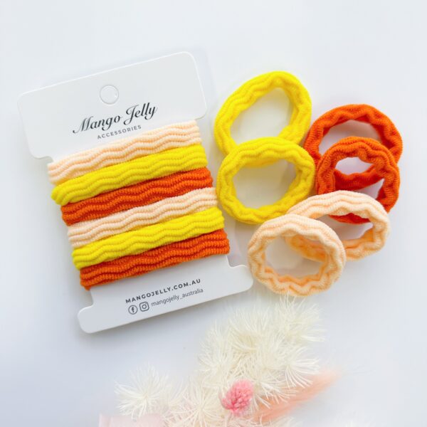 Fanno-Textured Hair Ties 4cm Mixed Colors Metal Free Super Stretchy 6 Pieces Twin Pack