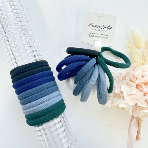 Fanno-Metal Free Hair Ties 4.5cm Blue Mixed 10 Pieces Soft Stretchy for All Hair Types