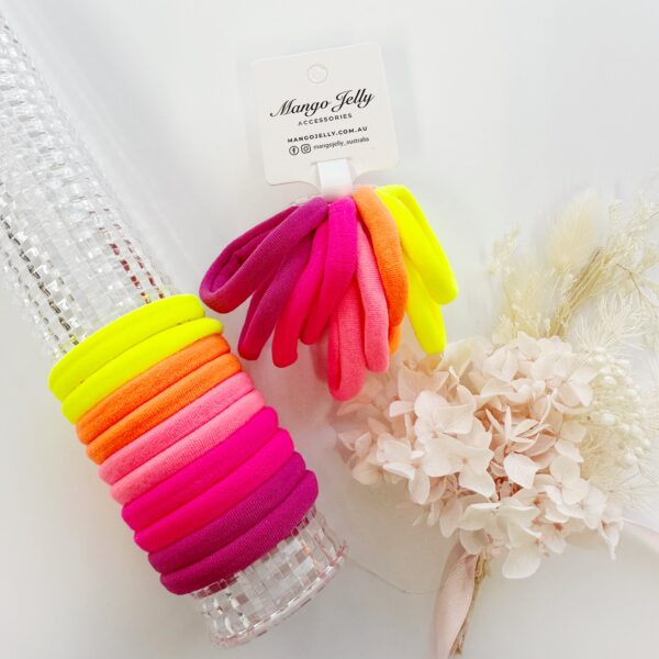 Fanno-Metal Free Hair Ties 4.5cm Neon Mixed 10 Pack Soft Stretchy for All Hair Types