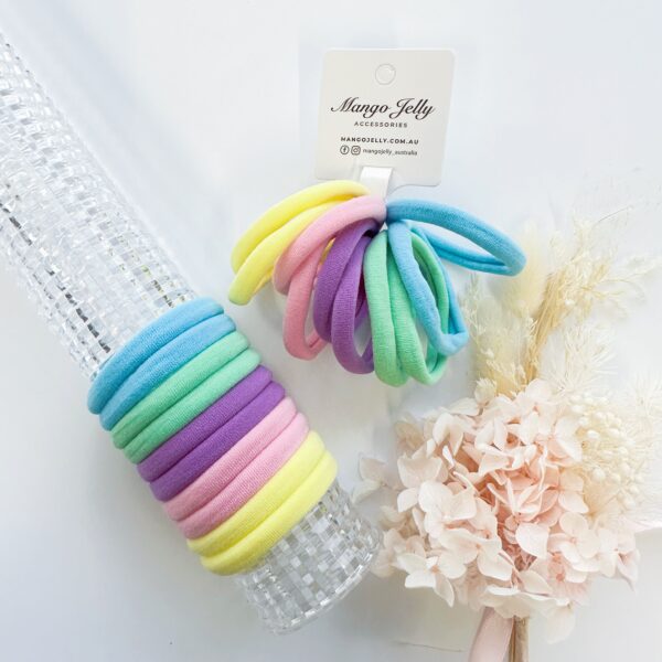 Fanno-Metal Free Hair Ties 4.5cm Pastel Mixed 10 Pack Soft Stretchy for All Hair Types