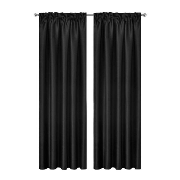 Fanno-Blockout Curtains 2 Panels 137x160cm Soft Silk-Like Fabric Noise Reducing Black