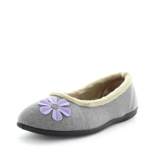 Fanno-Ballet Slippers for Women Micro-Suede Floral Applique Cushioned Sole Grey