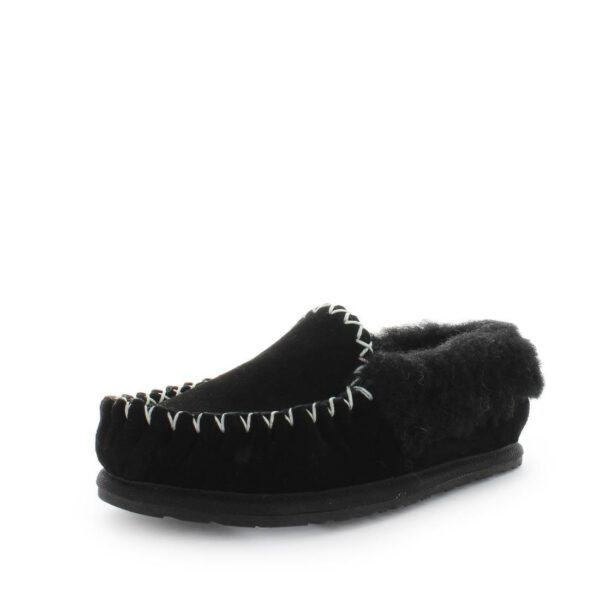 Fanno-Moccasin  Slippers for Women Cozy Leather Wool Lining Comfortable Black 6US