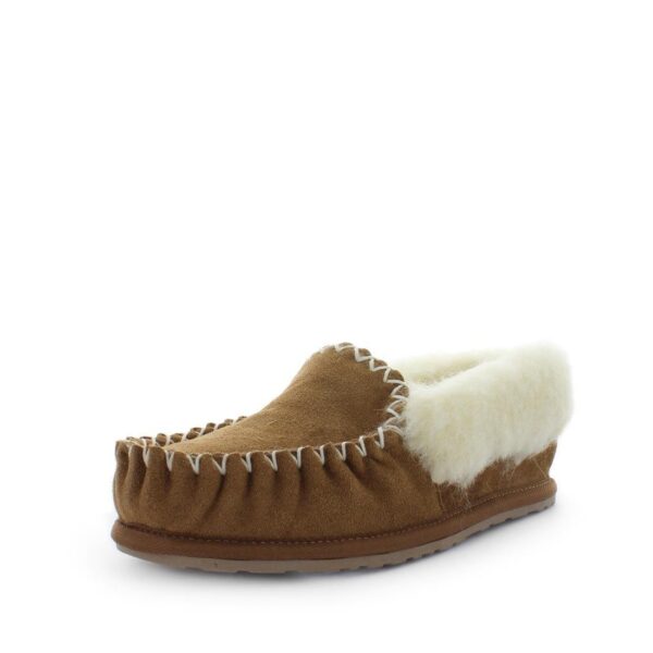 Fanno-Moccasin  Slippers for Women Cozy Leather Wool Lining Chestnut Size 7