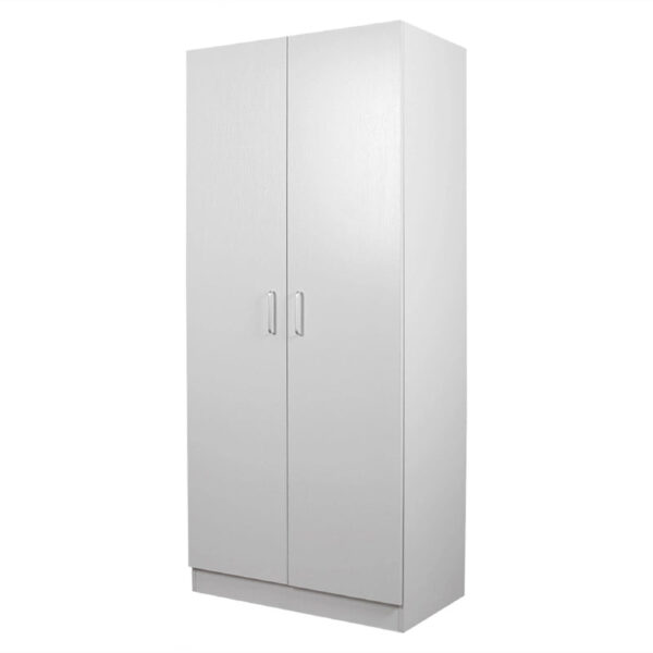 Fanno-Two-Door Hanging Wardrobe with Adjustable Shelves and Metal Bow Handles in White