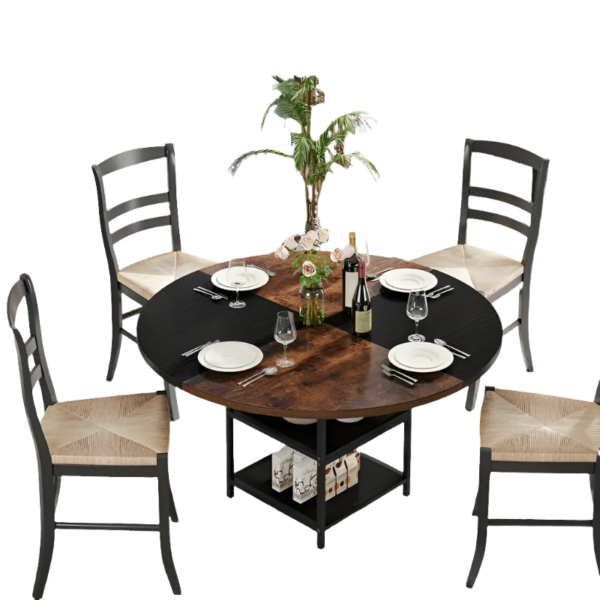 Fanno-NNETMLT Round Dining Table - Rustic Brown & Black